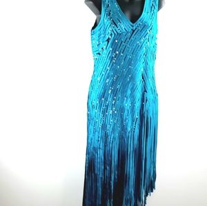 ❤️ Vintage Teal Blue Sleeveless Beaded Flapper style evening Dress